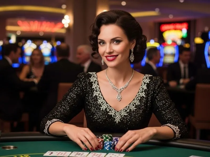 A woman enjoying a fun night playing poker at s5 online casino
