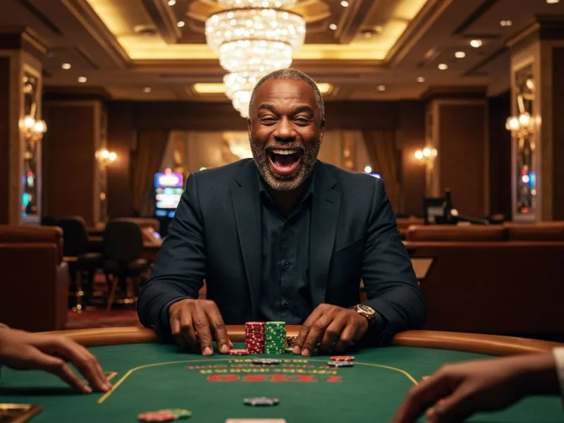 A happy man enjoying online casino games after accessing his account through the s888 live login account number.