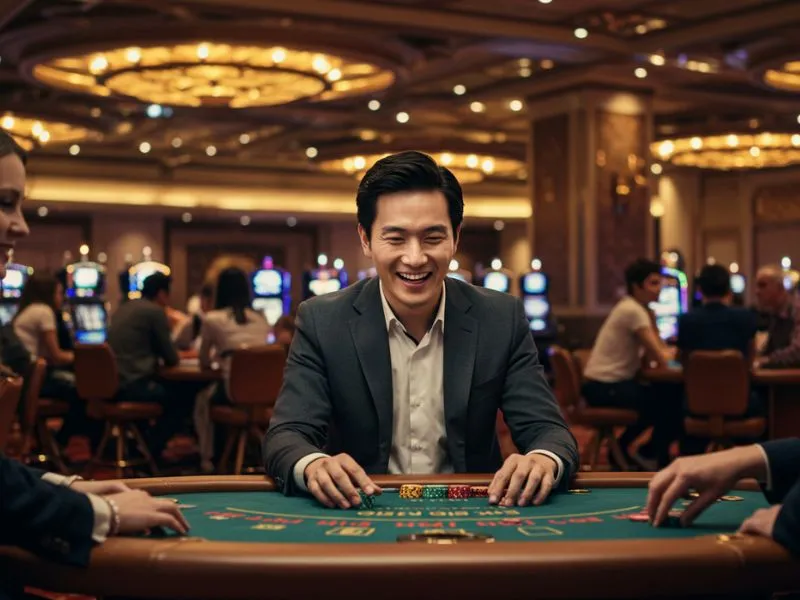 Man enjoying a lively poker game in a casino — a perfect example of the fun and excitement featured in Slot Tagalog gaming.