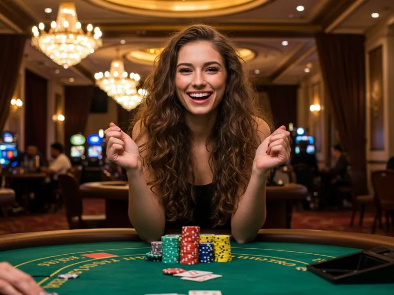 Slot Tagalog woman celebrating after winning in an online poker game