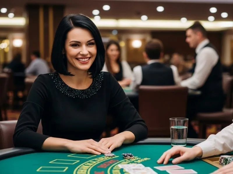 Woman smiling while playing table games at BL777 online casino