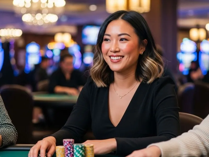 Happy woman enjoying big wins after using the Golden Palace Casino download to play online casino games.