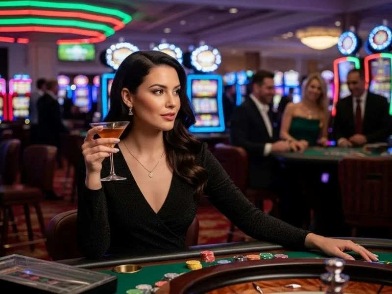 Woman enjoying a roulette game at a physical casino table, representing the excitement of bet88 com.