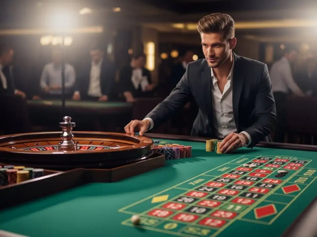 Excited roulette player cheering as the ball spins at sw888 casino.