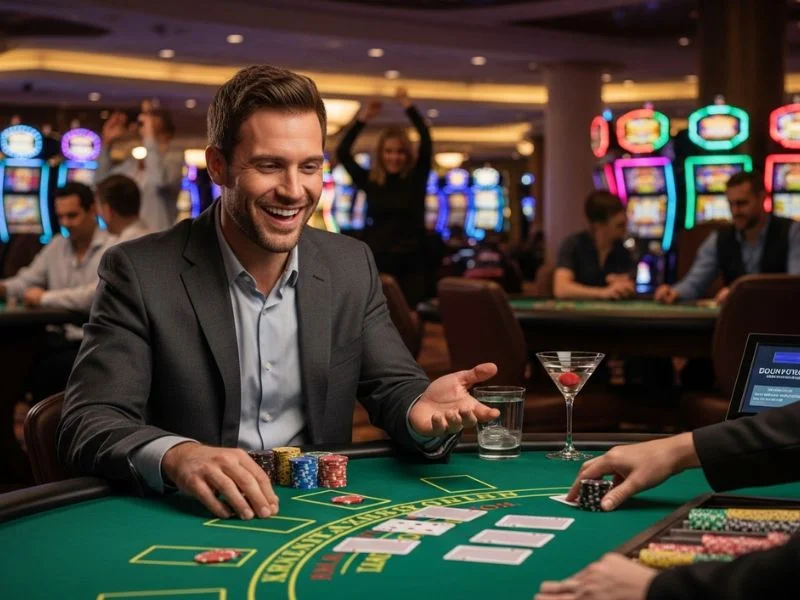 18jl casino players enjoying playful banter while betting during a fun and interactive online casino session