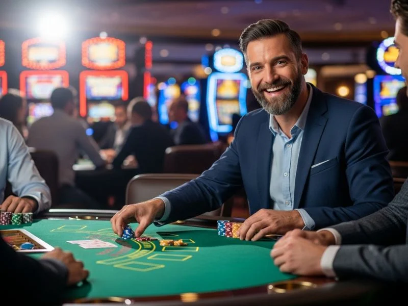 eejl casino login man holding a stack of casino chips during an online casino session