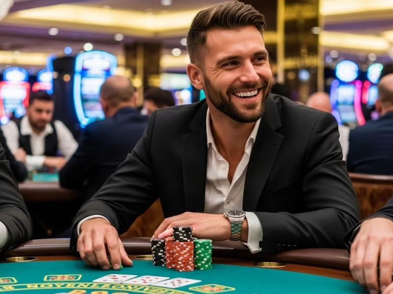 lol646 casino login man showing a positive and optimistic attitude during an online casino session